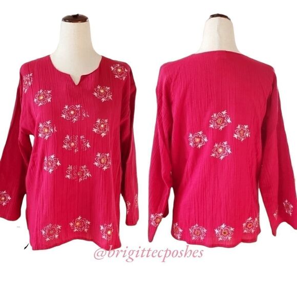 P . T . Red 100% Cotton ¾ Sleeves Top - Picture 1 of 12